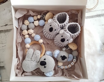 Baby gift for birth: koala bear, stroller chain, pacifier chain with name