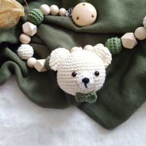 Babygeschenke Set,Schnullerkette mit Namen,Kinderwagenkette beige/grün,Schnullerkette Bär,Babygeschenke zur Geburt Bild 7