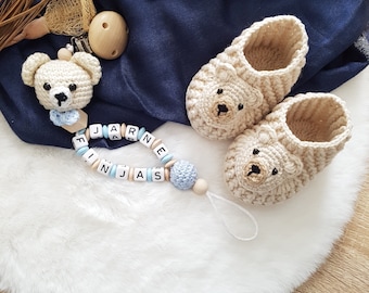 Double name pacifier chain | Bear |Crochet Shoes