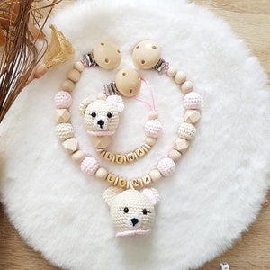 Personalized Pacifier Chain | Pram chain with name | Unisex bear