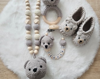 Baby Gift Set| Pacifier chain|stroller chain|gripping ring|baby shoes bear|personalized