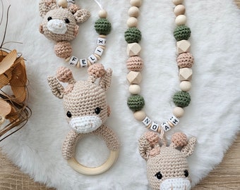 Stroller chain giraffe with name| Pacifier chain personalized giraffe| Grip ring | Baby gifts
