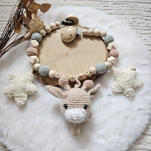 Kinderwagenkette Giraffe personalisiert| Schnullerkette mit Namen |gehâkelte Giraffe|mint grün|Babygeschenke Set | Babygeschenke zur Geburt|