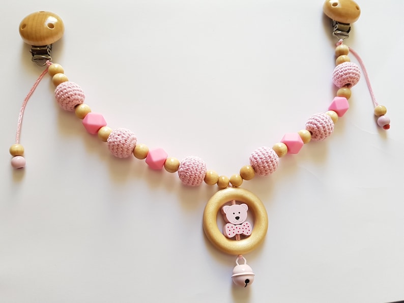 bed trailer gift bell crochet baby gifts silicone Stroller necklace crochet pearl bear MaxiCosi necklace baby safe baptism hexagon