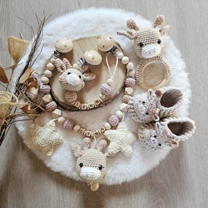 Kinderwagenkette Giraffe personalisiert| Schnullerkette mit Namen |gehâkelte Giraffe|Babygeschenke Set | Babygeschenke zur Geburt|