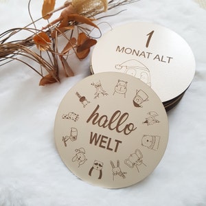 Baby Meilensteinkarten neutral  | Baby Monatskarten Holz mit Micky Maus Sack