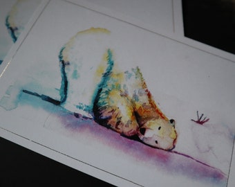 Postkarte Eisbären Yoga Kunstdruck mit Goldrand