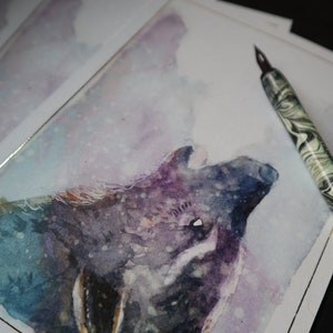 Impression d'art de carte postale loup hurlant avec bord doré