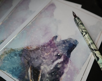 Postkarte Wolfsgeheul -Kunstdruck  mit Goldrand