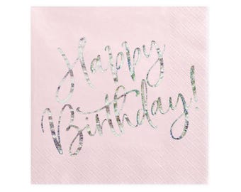 Servilletas de feliz cumpleaños en color rosa, bonitas servilletas para decoración de mesa de cumpleaños