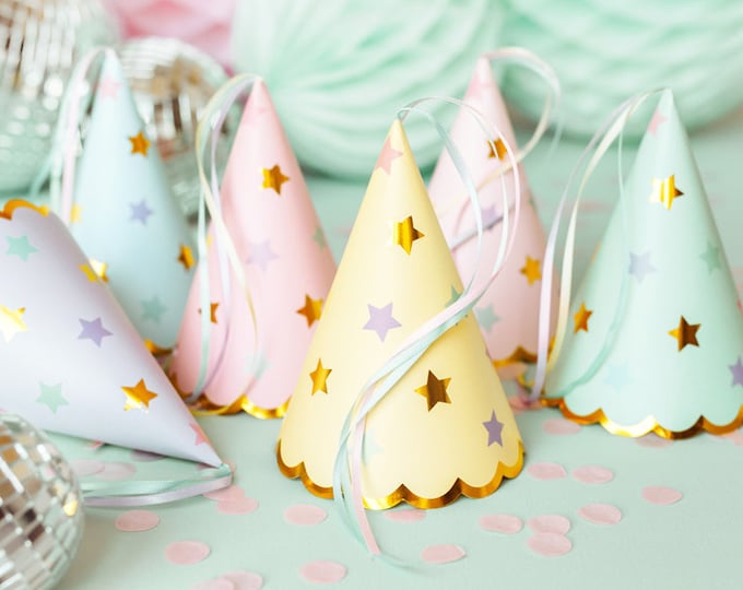 10x Mini Partyhüte Für Kuscheltiere - Bunte Kegelhüte Mit Glitzer Pompons