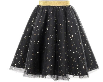 Jupe de costume de sorcière pour enfants de couleur noire avec applications d'étoiles. 3-8 ans