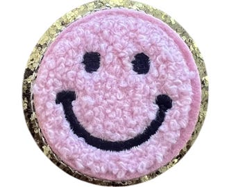 Parche termoadhesivo rosa con carita sonriente para tela, vaqueros, bolsos, etc. Accesorio con carita sonriente, parche con carita sonriente para calendarios de adviento.