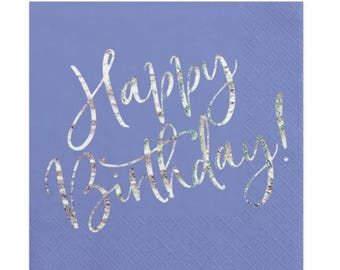 Servilletas Feliz Cumpleaños azules con plata, bonita decoración de mesa para el cumpleaños.