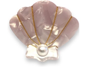 Pinza para el pelo de concha con una linda perla, idea de regalo para niñas y mujeres.