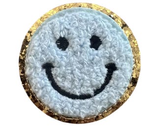 Parche termoadhesivo azul claro con carita sonriente para tela, vaqueros, bolsos, etc. Accesorio con carita sonriente, parche con carita sonriente para calendarios de adviento.