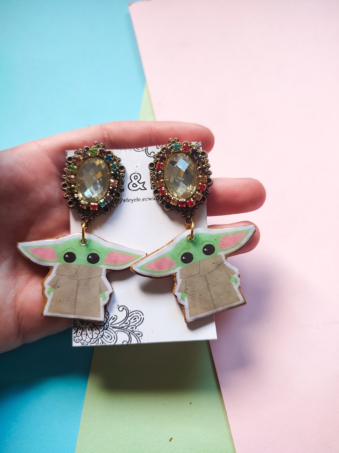 Baby Yoda earrings Star Wars earrings wood earrings paper Etsy