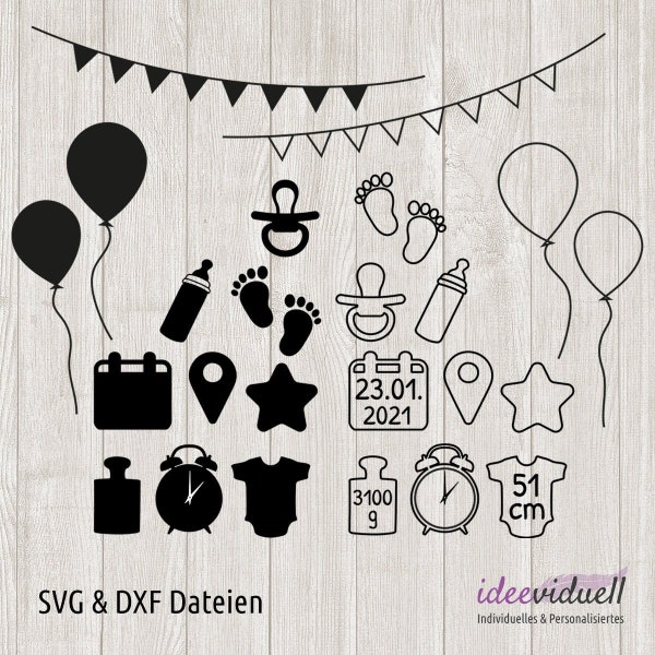 Baby Geburt Geburtsdaten Taufe Geschenk plotten Digistamp Plotterdatei SVG DXF Download