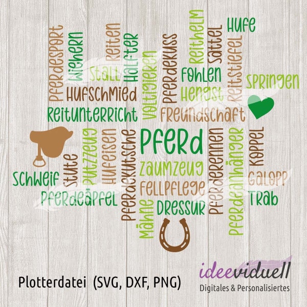 Horse word cloud words saying lettering lettering plotter file SVG DXF download ideaeviduell