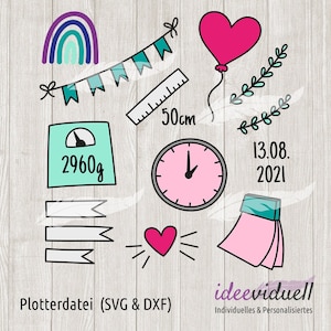Baby Birth Dates of Birth Baptism Gift Plot Digistamp Plotter File SVG DXF Download