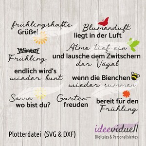 Puede incluir: Un conjunto de archivos de corte digital para un proyecto de artesan&iacute;a de tem&aacute;tica primaveral. Los archivos incluyen texto en alem&aacute;n, como "fr&uuml;hlingshafte Gr&uuml;&szlig;e!" y "endlich wird's wieder bunt". Los archivos est&aacute;n dise&ntilde;ados para usarse con una m&aacute;quina de corte, como una Cricut o una Silhouette.