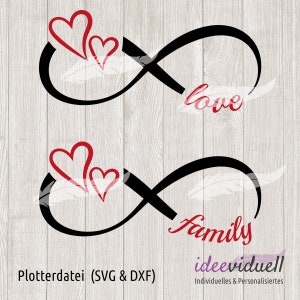 Herz Unendlich love family Plotterdatei SVG DXF Download Unendlichkeitszeichen Bild 1