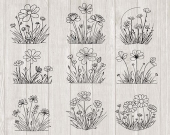 Blumenwiese Bundle Frühling Spring Wiese Blumen Plotterdatei SVG DXF Download