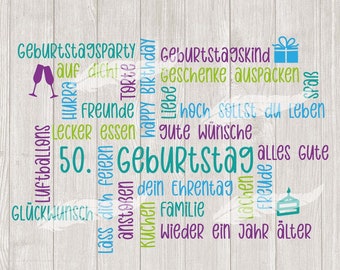 Geburtstag Wortwolke Worte Spruch Schriftzüge Schriftzug Plotterdatei SVG DXF Download ideeviduell