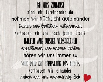 Zuhause Familienregeln Sprüche Spruch Schild Plotterdatei SVG DXF Download ideeviduell