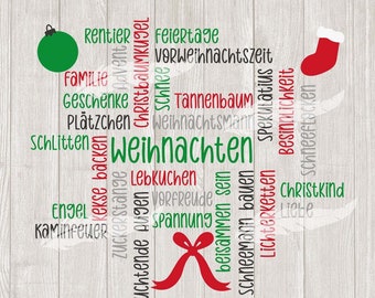 Weihnachten Wortwolke Worte Spruch Schriftzüge Schriftzug Plotterdatei SVG DXF Download ideeviduell