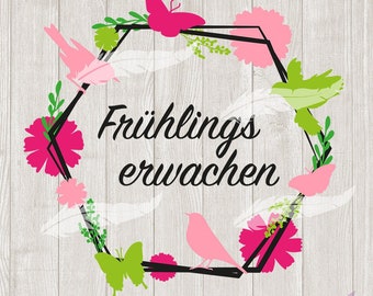 Frühling Kranz Frühlingskranz Schmetterlinge Blumen Plotterdatei SVG DXF Download