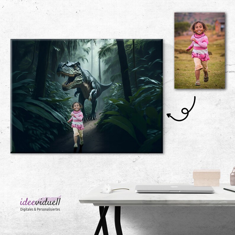 Dinosaur Dino Canvas Personalized Child Gift Wall Picture image 2