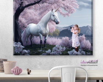 Einhorn Leinwand - personalisiert - Kind - Geschenk Wandbild