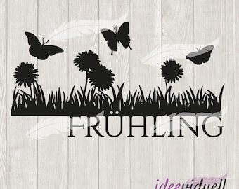 Spring Meadow Butterflies Flowers Plotter File SVG DXF Download