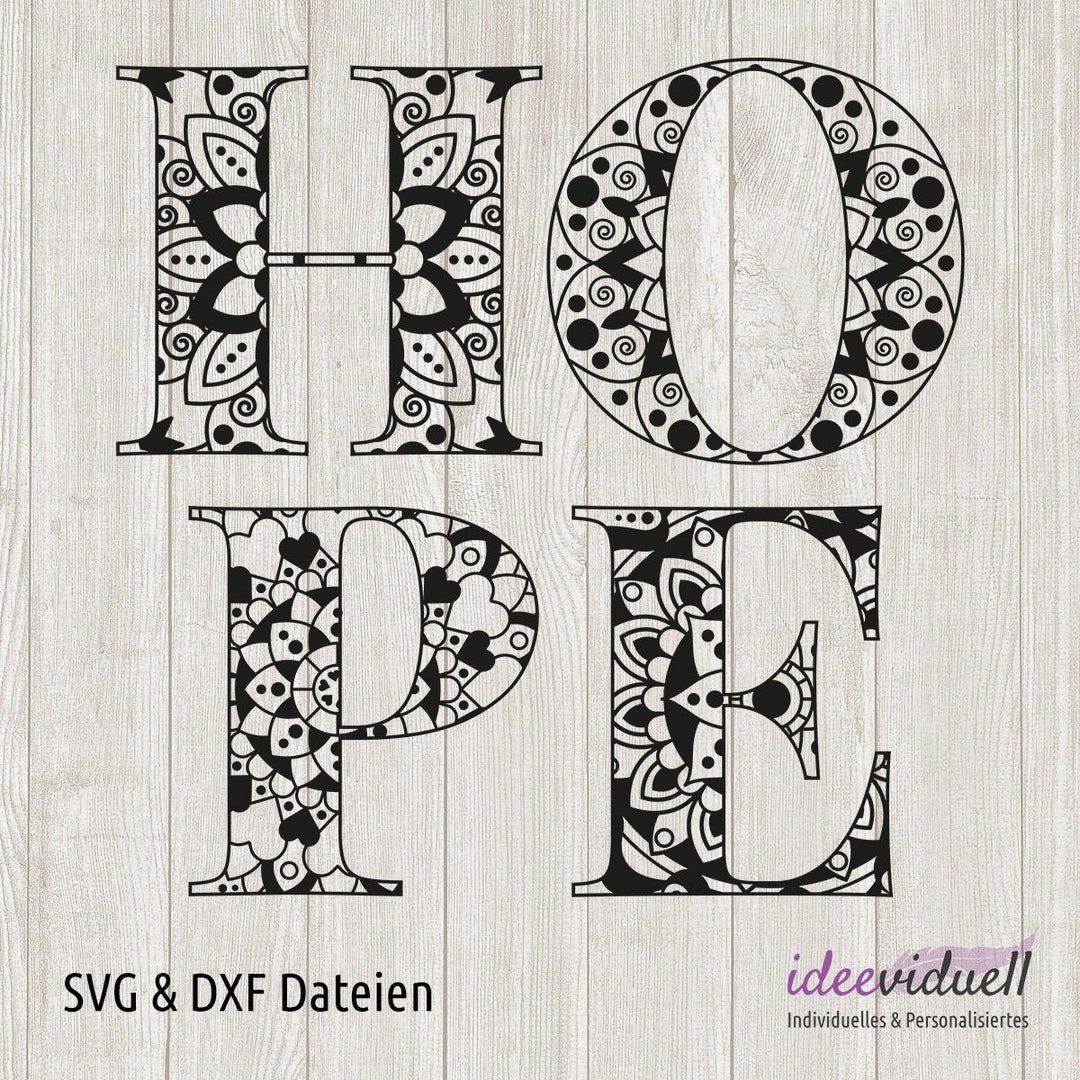 HOPE Lettering Mandala Plotter File SVG DXF Download Hope - Etsy