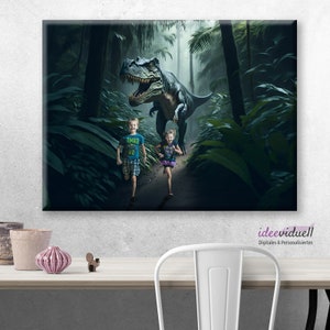 Dinosaurier Dino Leinwand personalisiert Kind Geschenk Wandbild Bild 1