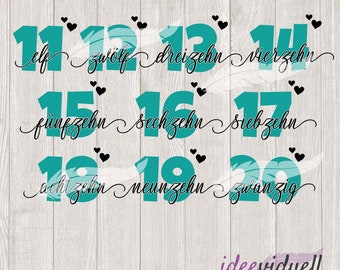 Plotter file birthday number 11-20 birthday child children's birthday SVG DXF file download