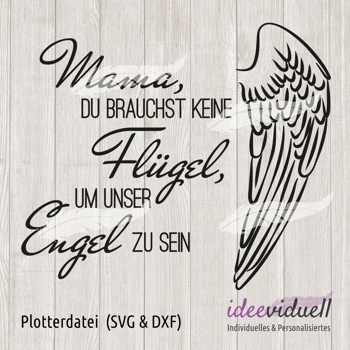 Mama Engel Flügel Muttertag Plotterdatei SVG DXF Download Etsy