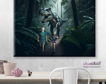 Dinosaurier Dino digitales Kunstwerk - personalisiert - Kind - digital Zeichnung mit Foto - Geschenk