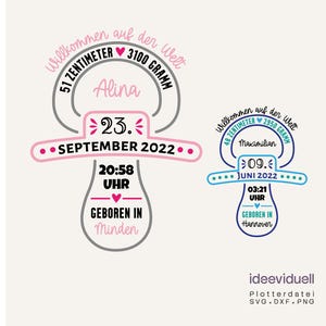 Födelsedataplotterfil SVG DXF PNG | Doppresent för bebis | Nappfil för nedladdning