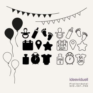 Geboortegegevens plotterbestand SVG DXF PNG | Geboorte-/doopcadeau | Digistamp download