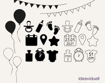 Archivo para trazar datos de nacimiento SVG DXF PNG | Regalo de nacimiento o bautizo | Descarga de sello digital