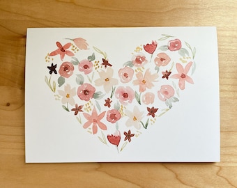 Watercolor Floral Heart Greeting Card