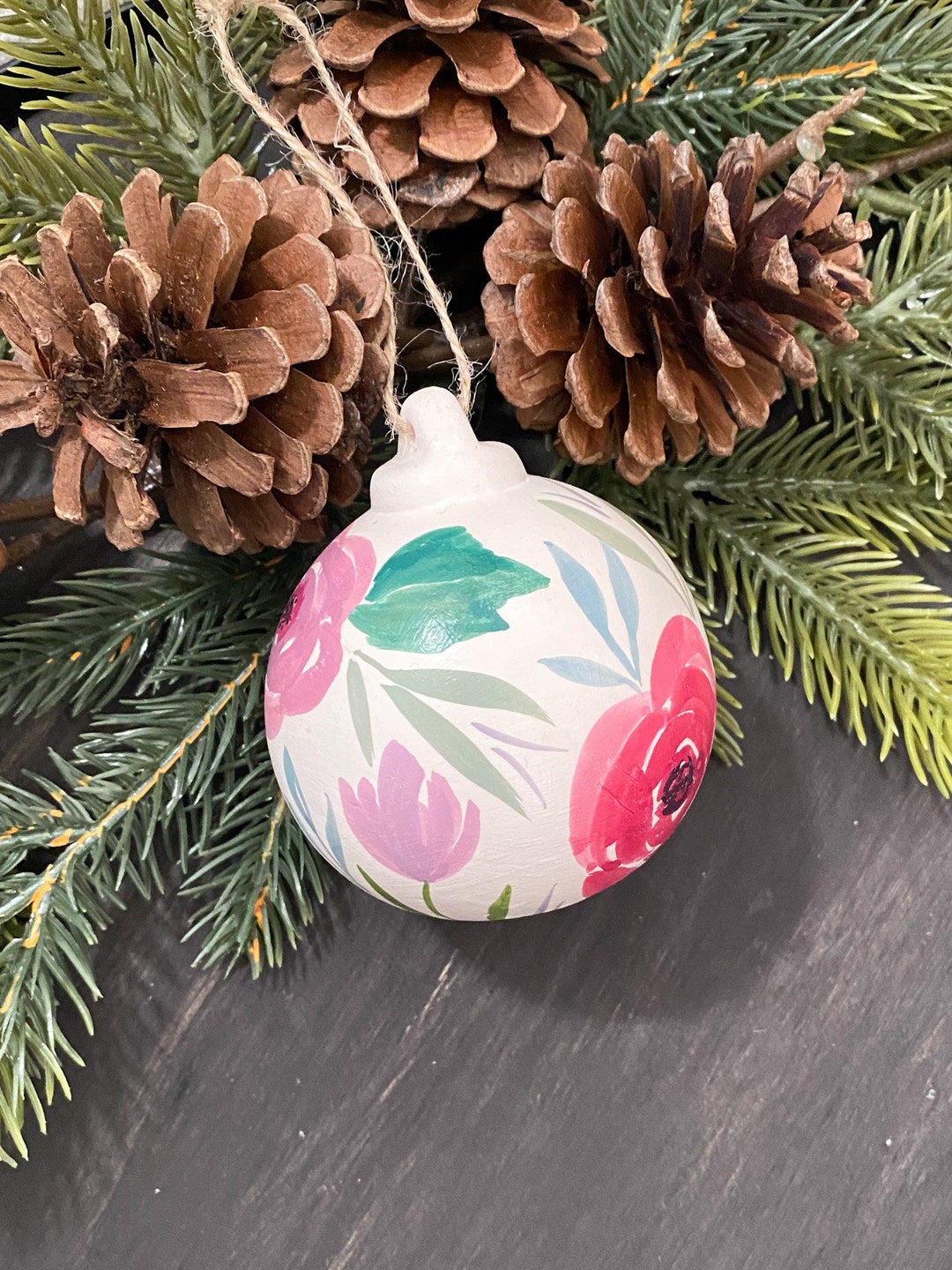 Handpainted Ceramic Christmas Ornament Purple Florals Etsy
