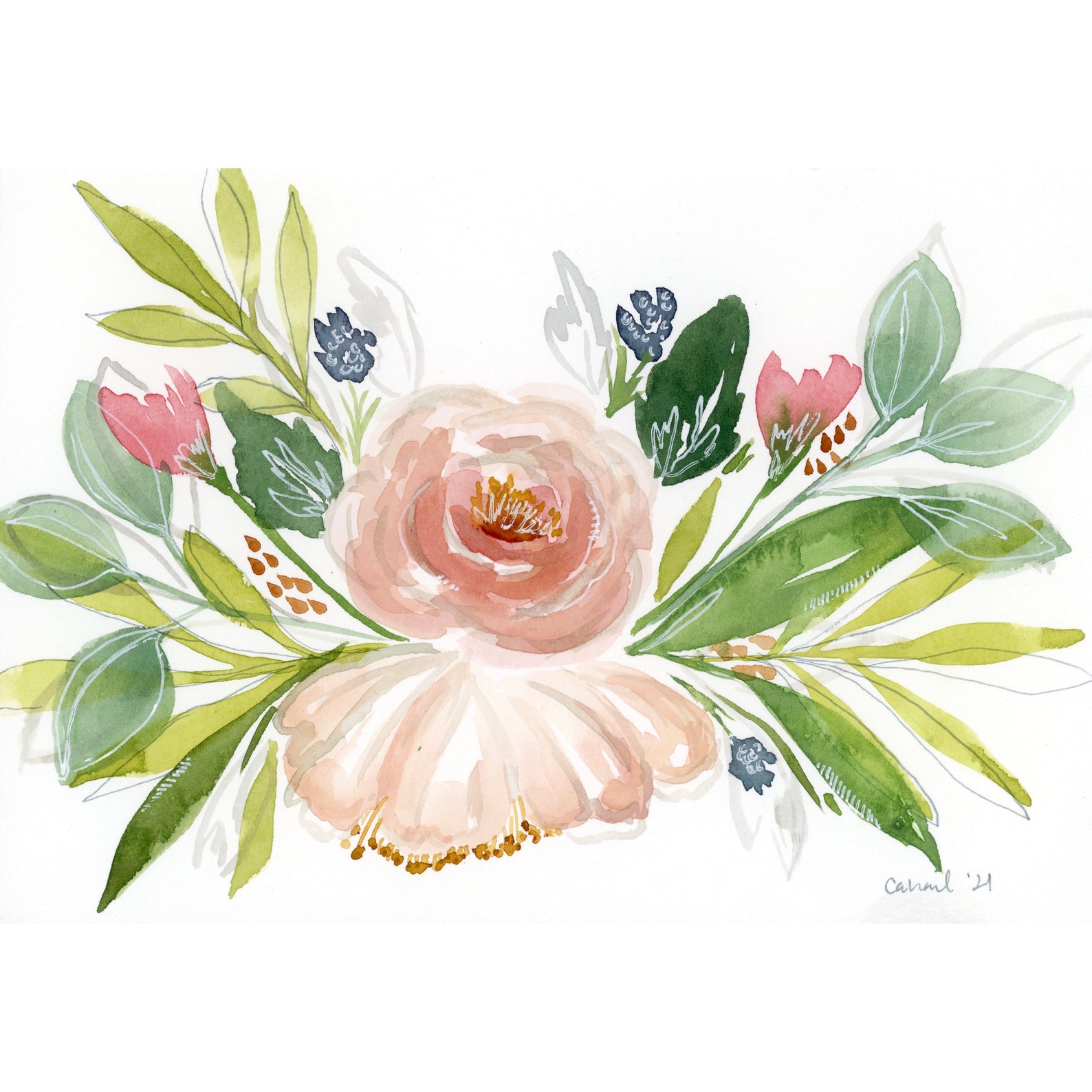 Watercolor Floral Bouquet Art Print - Etsy