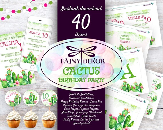 Cactus Birthday Banner Printable Cactus Birthday Party | Etsy