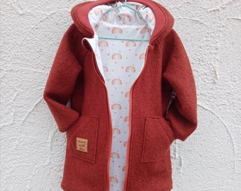 Walkmantel Wollwalkjacke für Kinder Rostbraun, mit Baumwoll Futter. Gr: 98-104  Sofort Lieferbar!