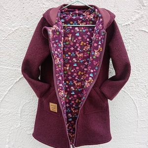 Walk coat/wool jacket (photo eggplant) for children from size 62-68 to 140-146 Lining: cotton jersey with a pattern or plain.