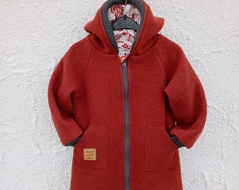 Walkmantel Wollwalkjacke für Kinder Rostbraun, mit Baumwoll Futter. Gr: 104-110 Sofort Lieferbar!