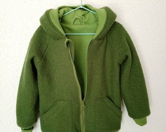 Walkjacke /Wollwalkjacke (Foto grün) ab 62-68 bis 140-146 Futter: Baumwolljersey mit Muster oder einfarbig. Baumwollsweat einfarbig.